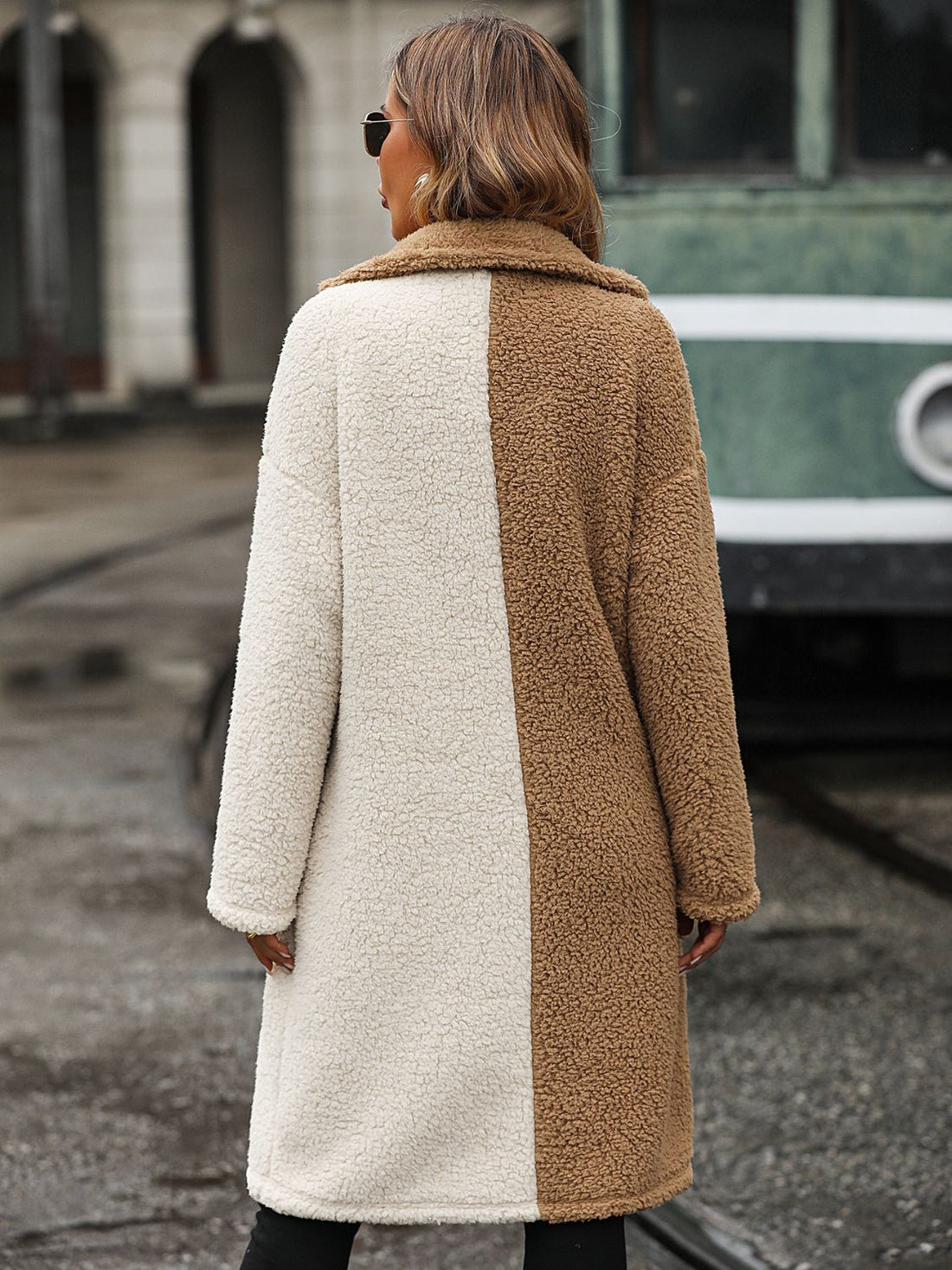 Contrast Dropped Shoulder Sherpa Coat | Trending Chic NZ