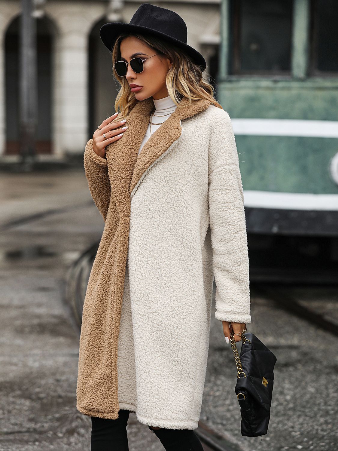 Contrast Dropped Shoulder Sherpa Coat | Trending Chic NZ