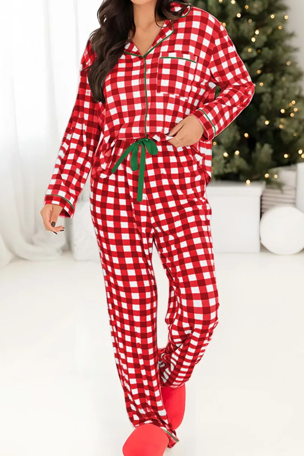 Contrast Piping Plaid Top and Pants Lounge Set | Trending Chic NZ