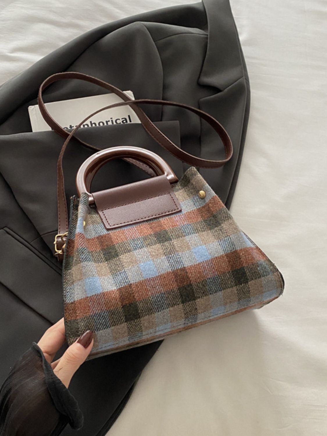 Contrast Plaid Trapezoid Shape Crossbody Bag | Trending Chic NZ