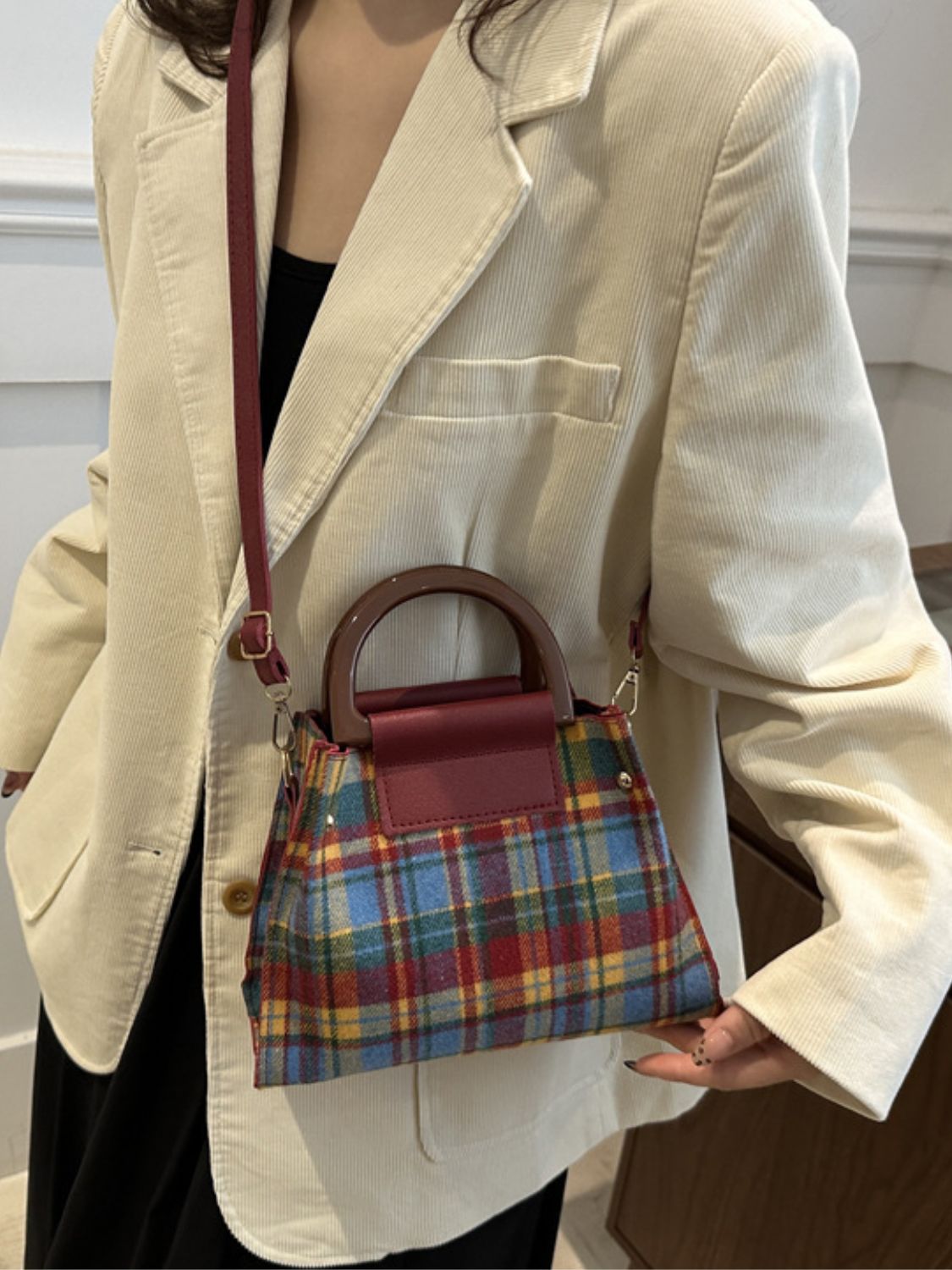 Contrast Plaid Trapezoid Shape Crossbody Bag | Trending Chic NZ