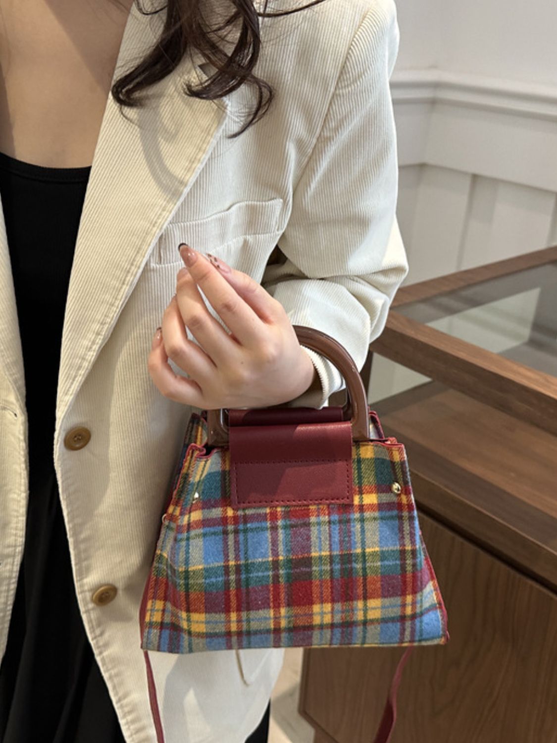 Contrast Plaid Trapezoid Shape Crossbody Bag | Trending Chic NZ