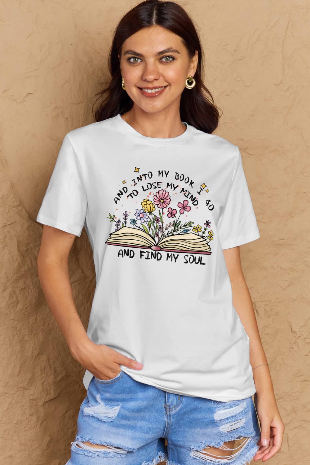 Simply Love Full Size Book &amp; Flower Graphic Cotton Tee