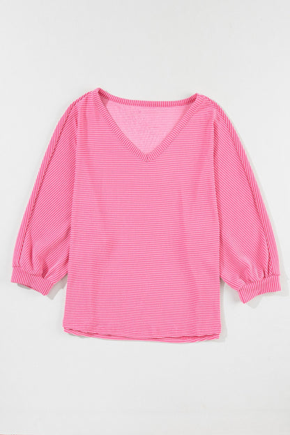 Striped V-Neck Raglan Sleeve T-Shirt