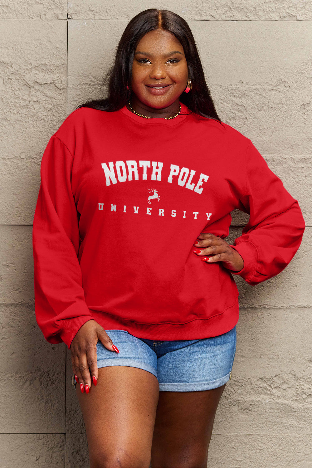 Simply Love Full Size NORTH POLE UNIVERSITY Graphic Sweatshirt