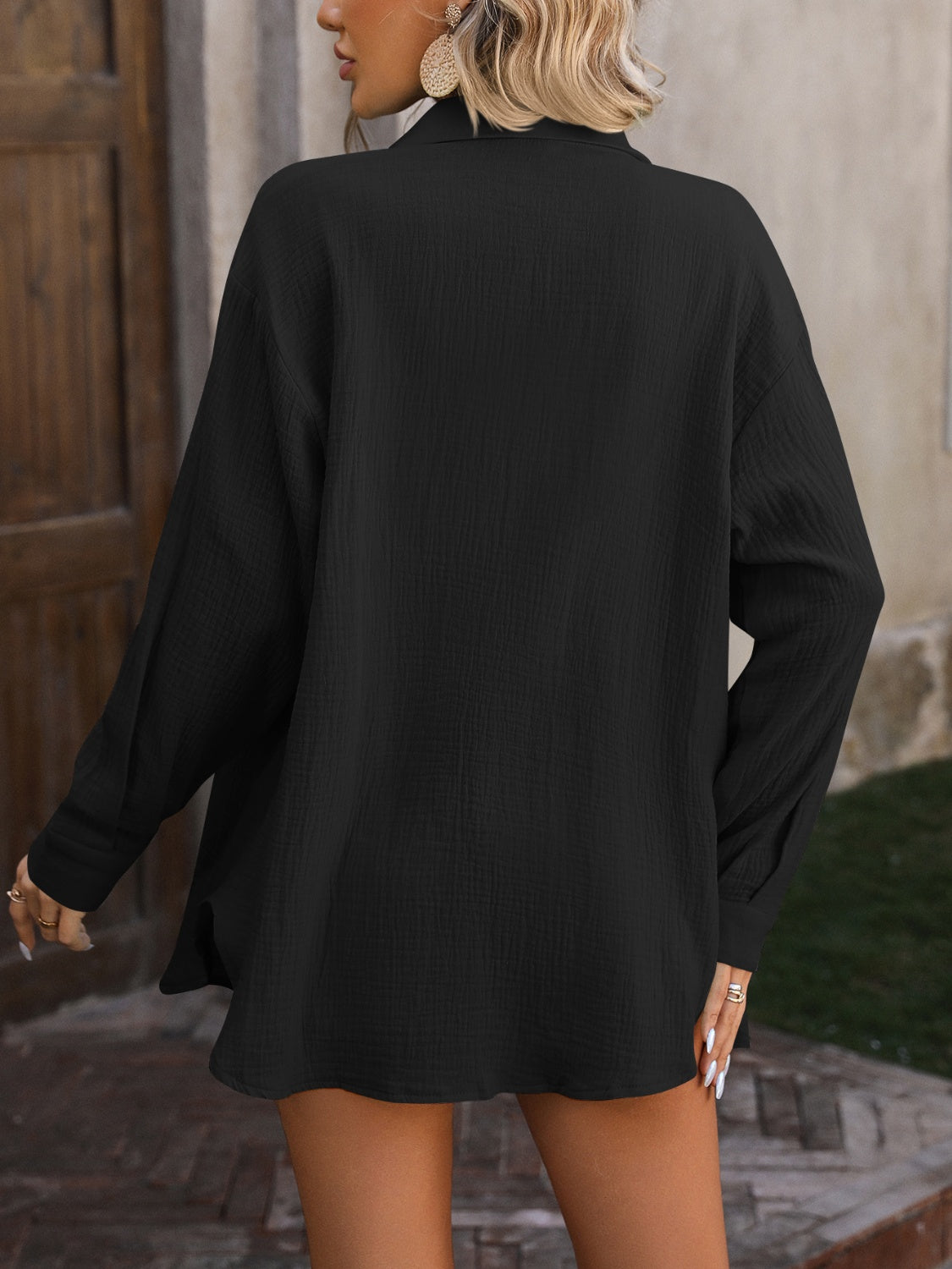 Mandy Textured Button Up Dropped Shoulder Shirt