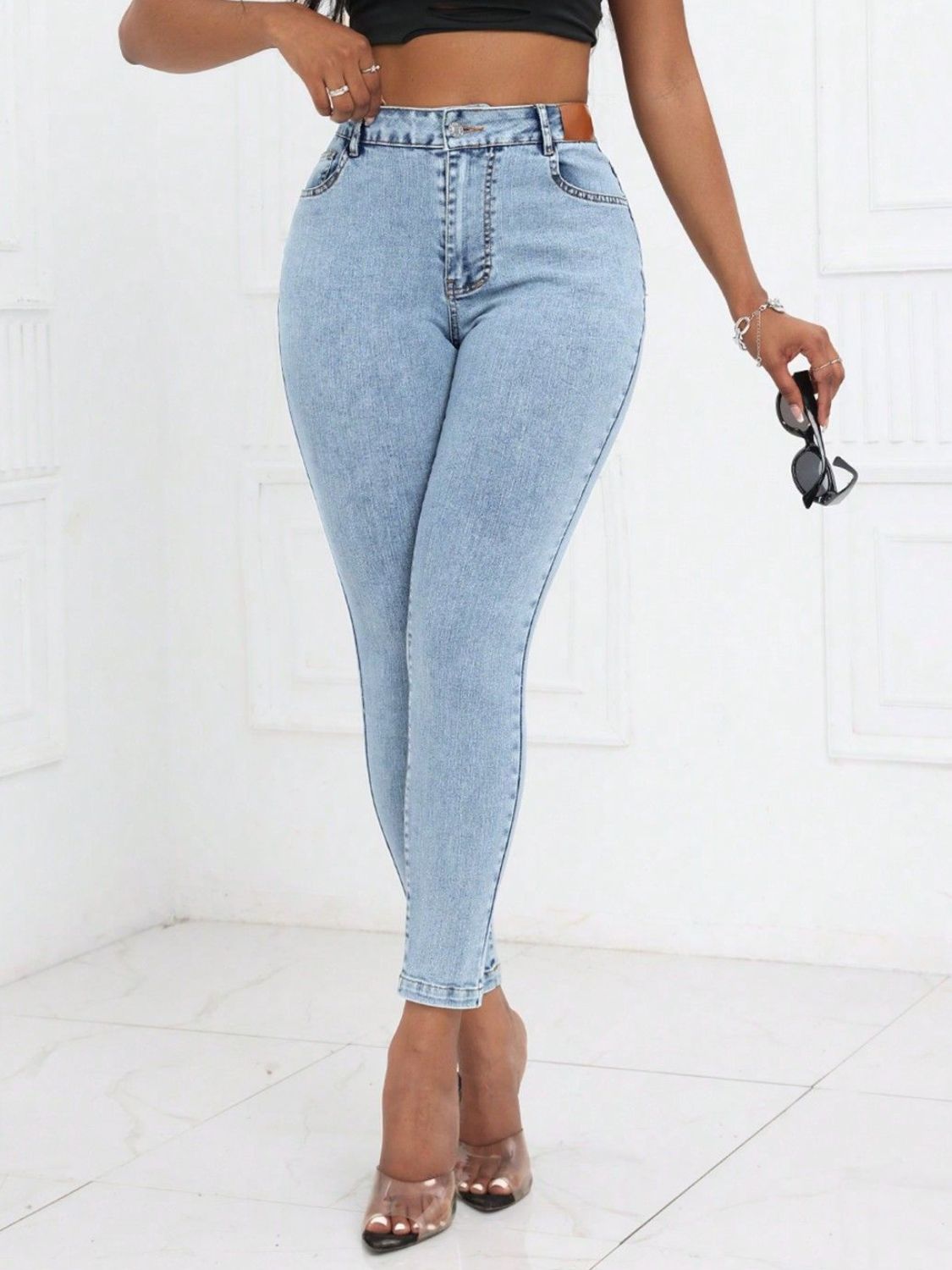 High Waist Skinny Jeans with Pockets