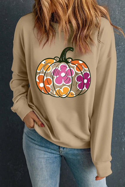 Pumpkin &amp; Flower Graphic Long Sleeve Sweatshirt