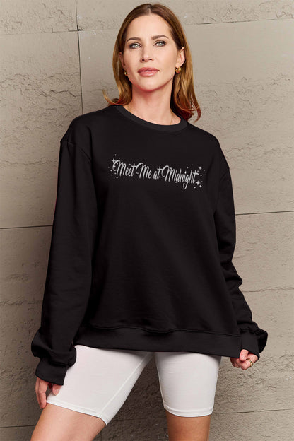 Simply Love Full Size MEET ME AT MIDNIGHT Graphic Round Neck Sweatshirt