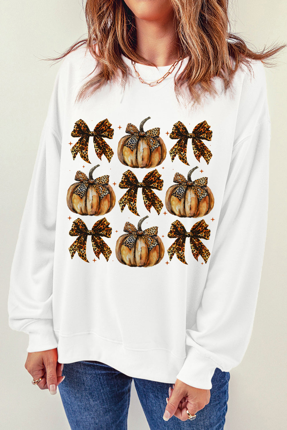 Pumpkin &amp; Bow Graphic Long Sleeve Sweatshirt