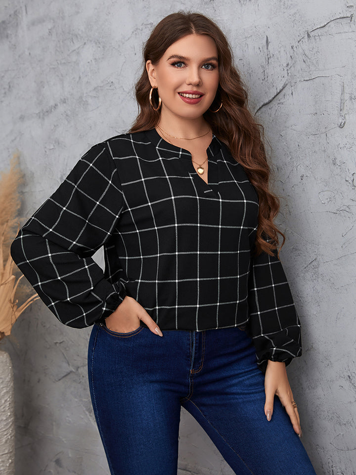 Honey Plus Size Notched Neck Long Sleeve Blouse