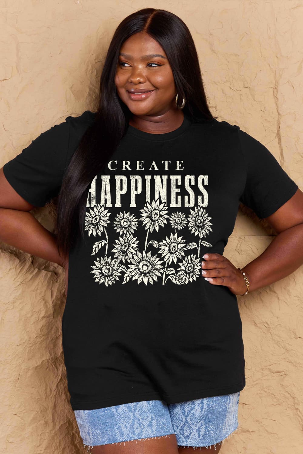 Simply Love Full Size CREATE HAPPINESS Graphic Cotton T-Shirt