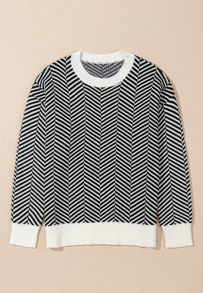 Striped Round Neck Long Sleeve Sweater