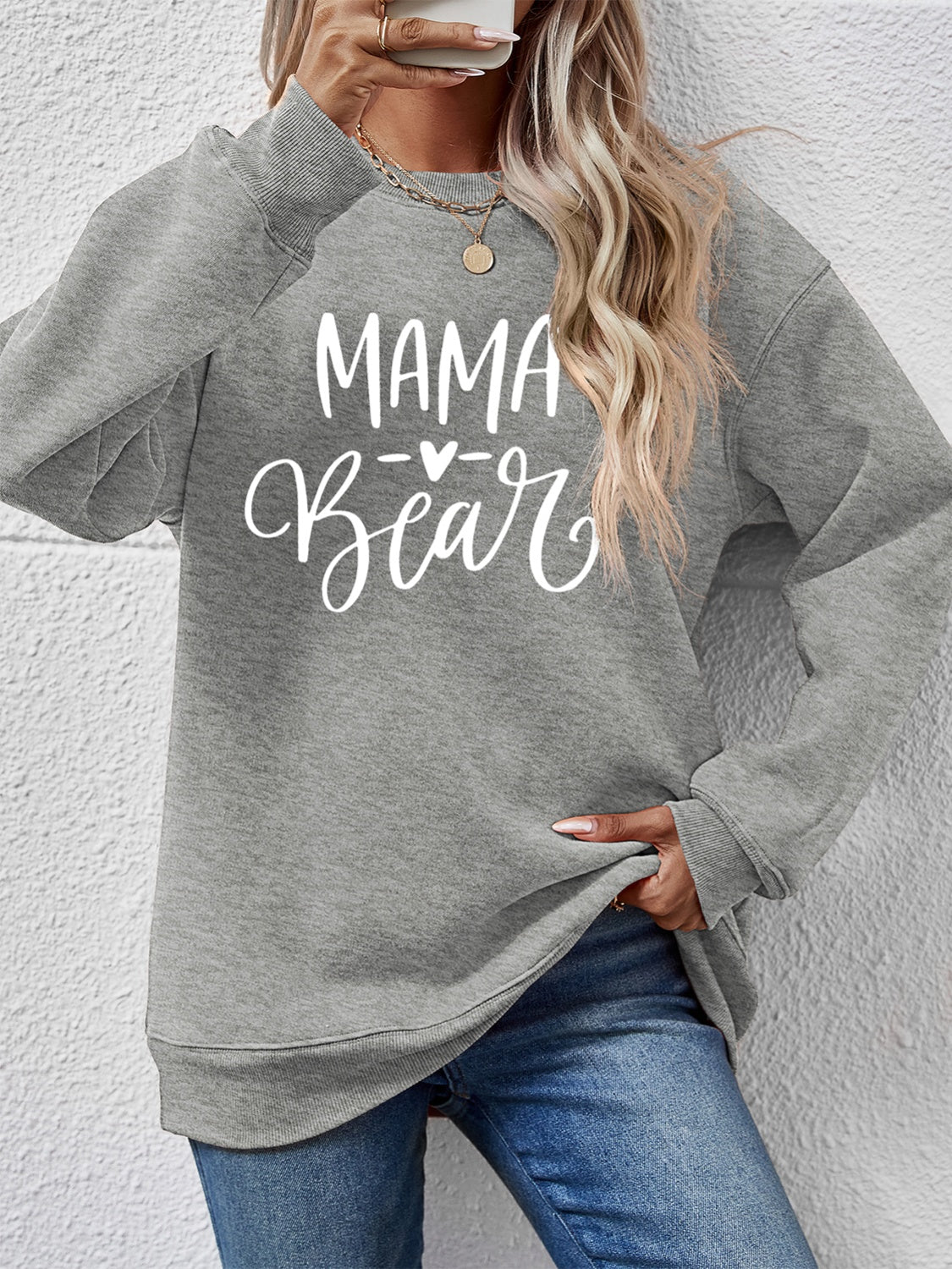 Letter Graphic Round Neck Long Sleeve Sweatshirt