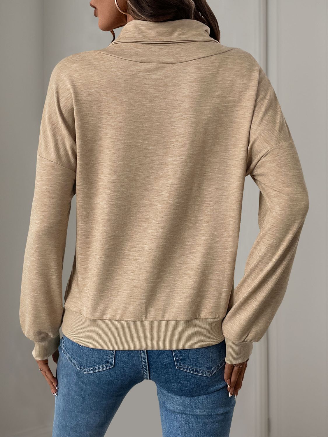 Perfee Asymmetric Mock Neck Long Sleeve Sweatshirt