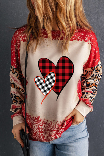 Heart Leopard Round Neck Sweatshirt