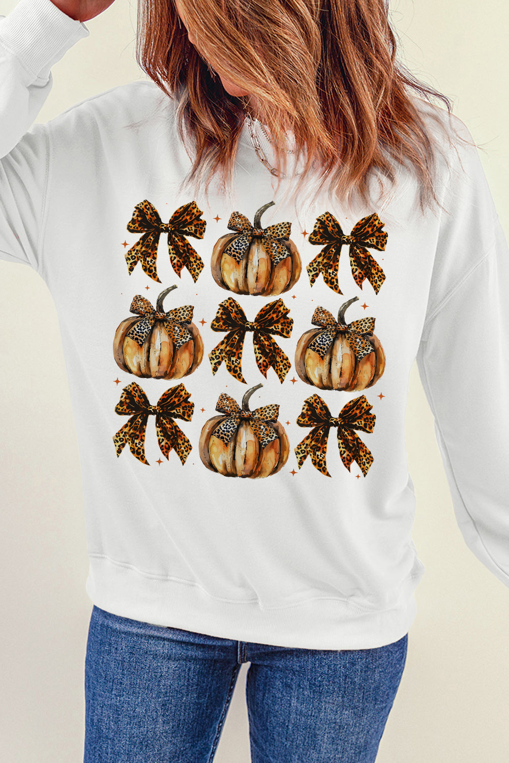 Pumpkin &amp; Bow Graphic Long Sleeve Sweatshirt