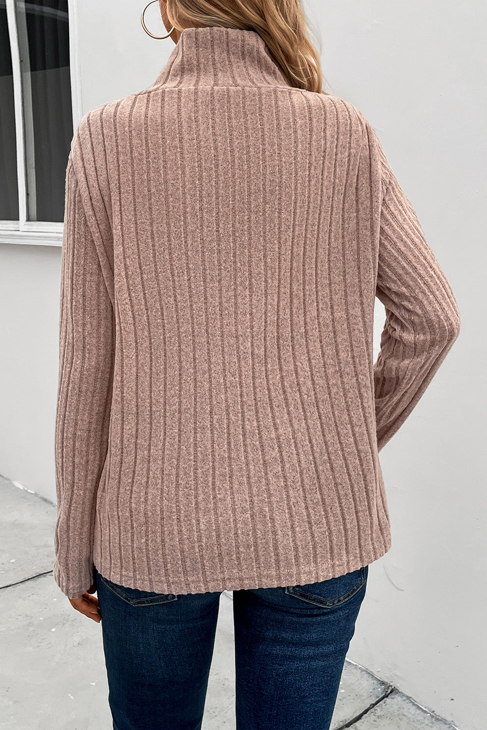 Perfee Ribbed Turtleneck Long Sleeve Sweater