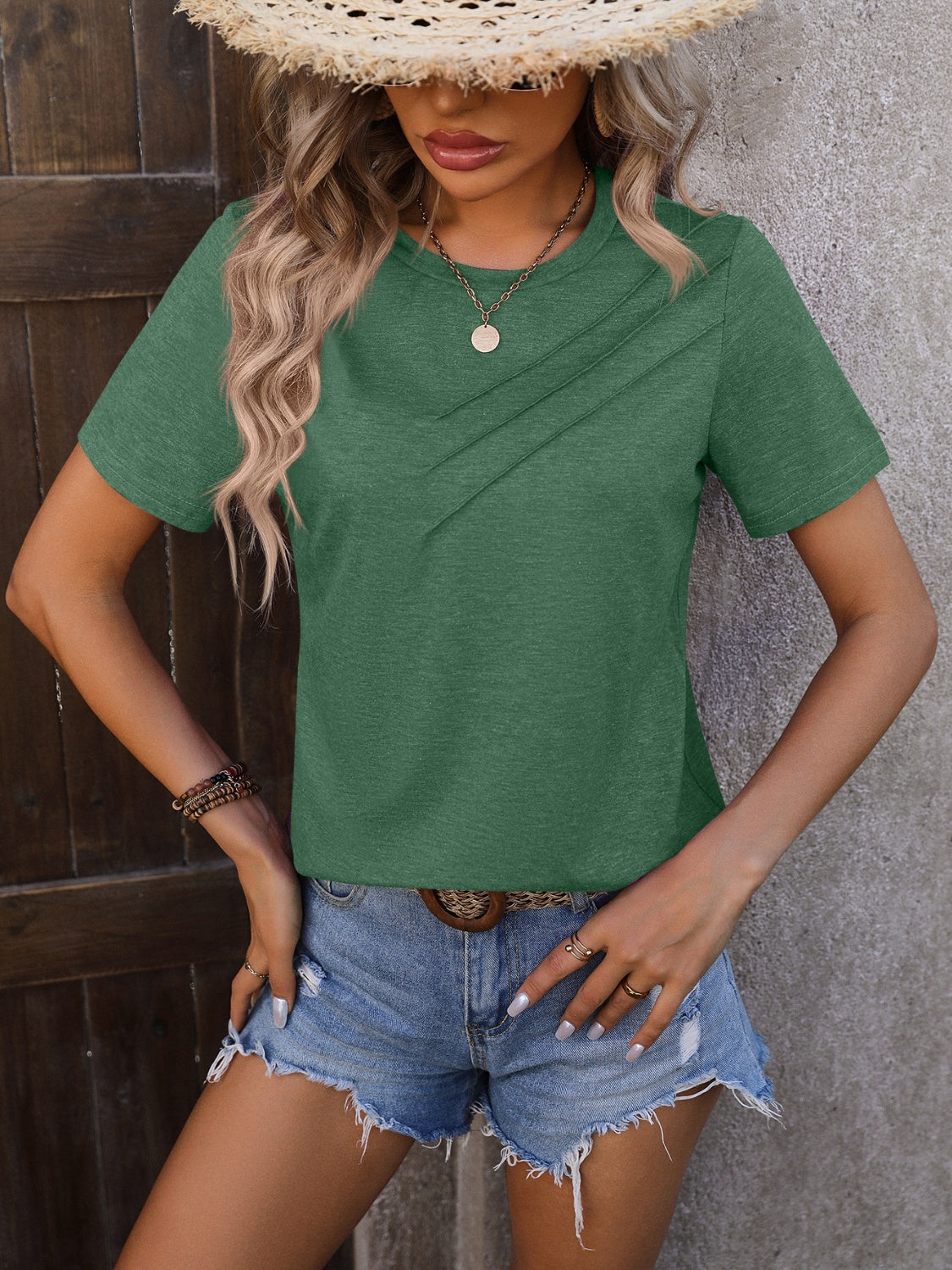 Mandy Heathered Round Neck Short Sleeve T-Shirt