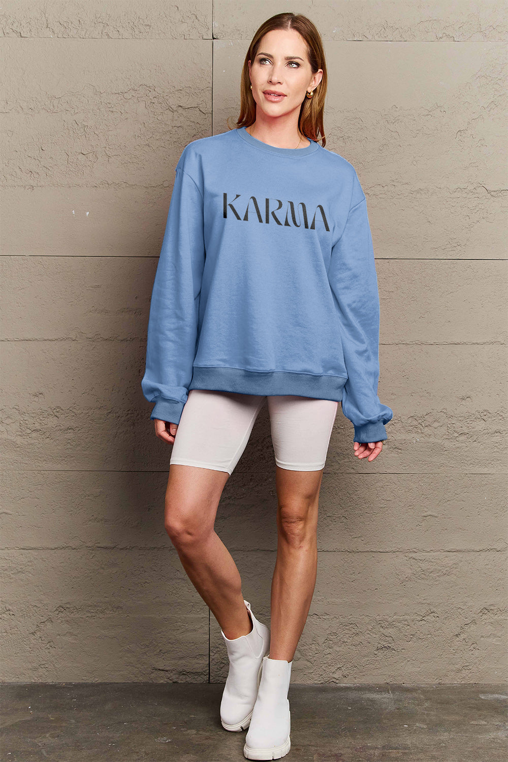 Simply Love Full Size KARMA Graphic Sweatshirt