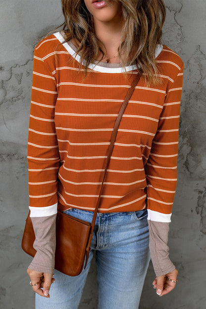 Striped Round Neck Long Sleeve T-Shirt