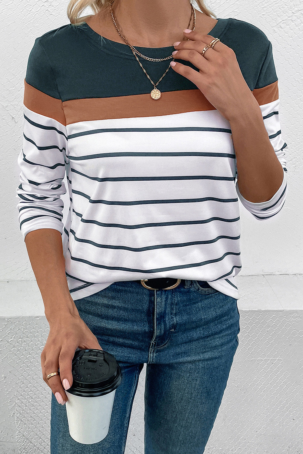 Perfee Striped Round Neck Long Sleeve T-Shirt