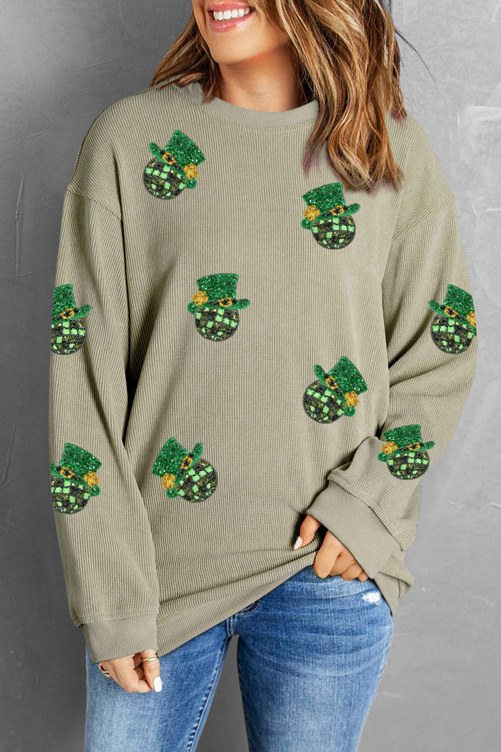 Sequin Round Neck Dropped Shoulder Sweatshirt