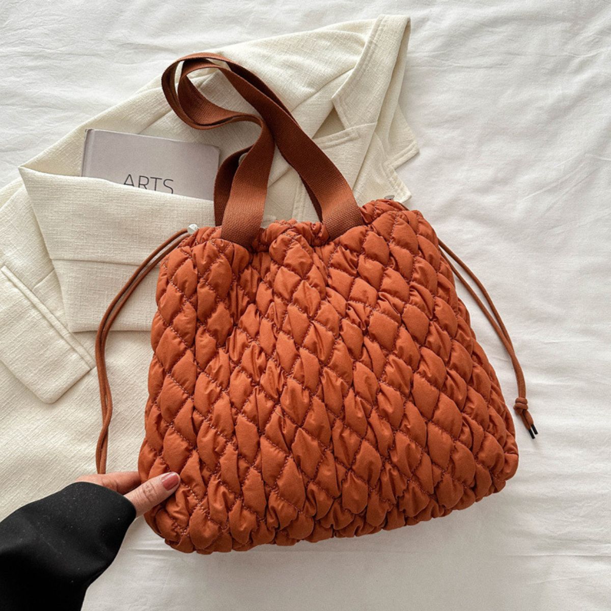 Drawstring Bubble Texture Tote Bag