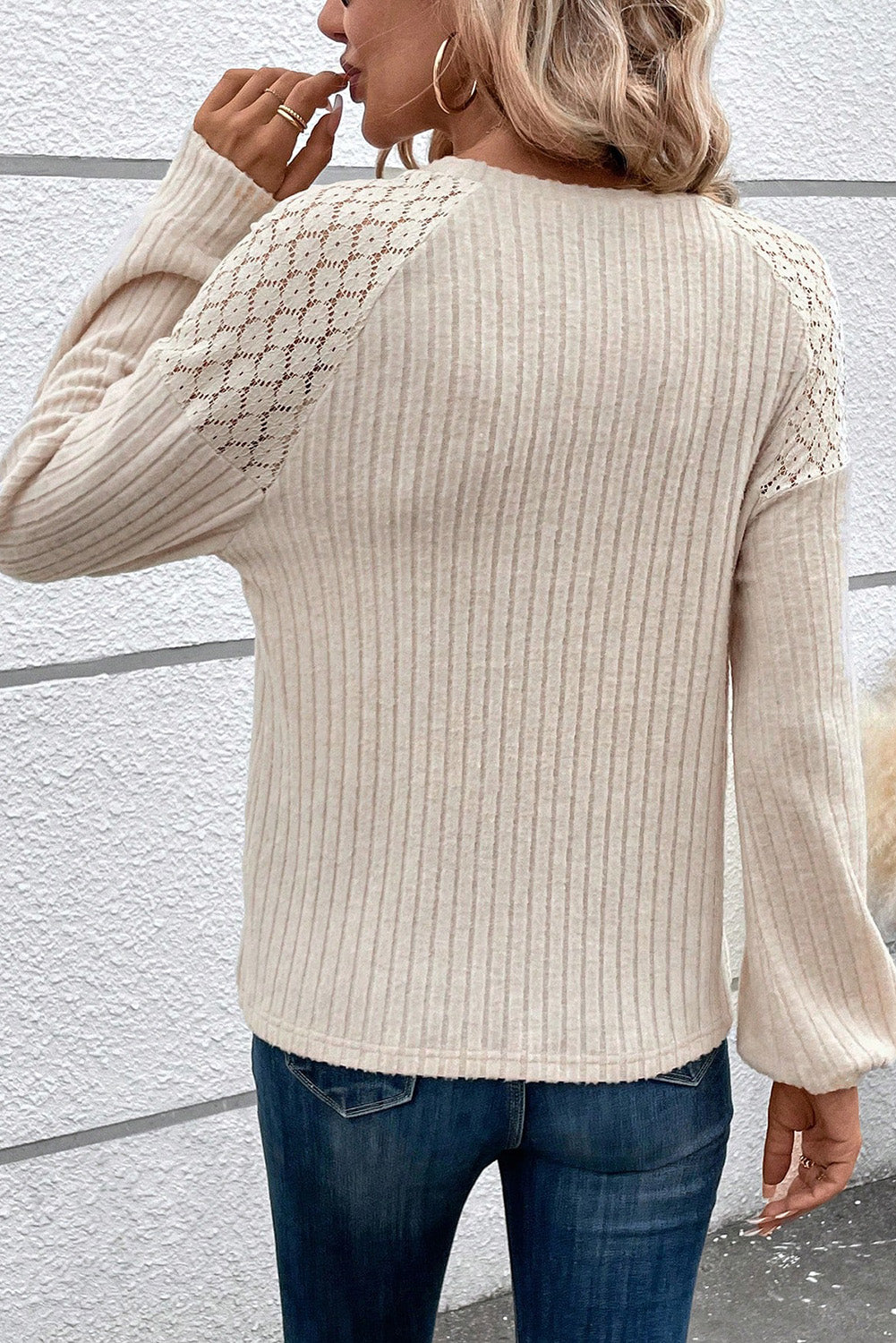 Ribbed Decorative Button Round Neck T-Shirt