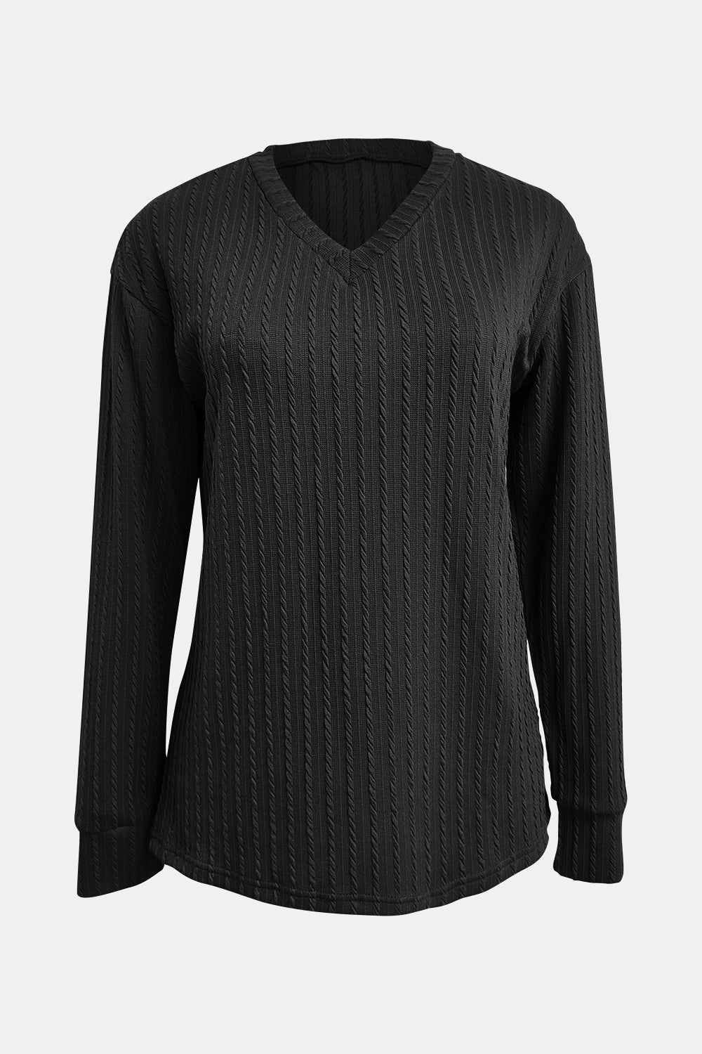 Textured V-Neck Long Sleeve T-Shirt