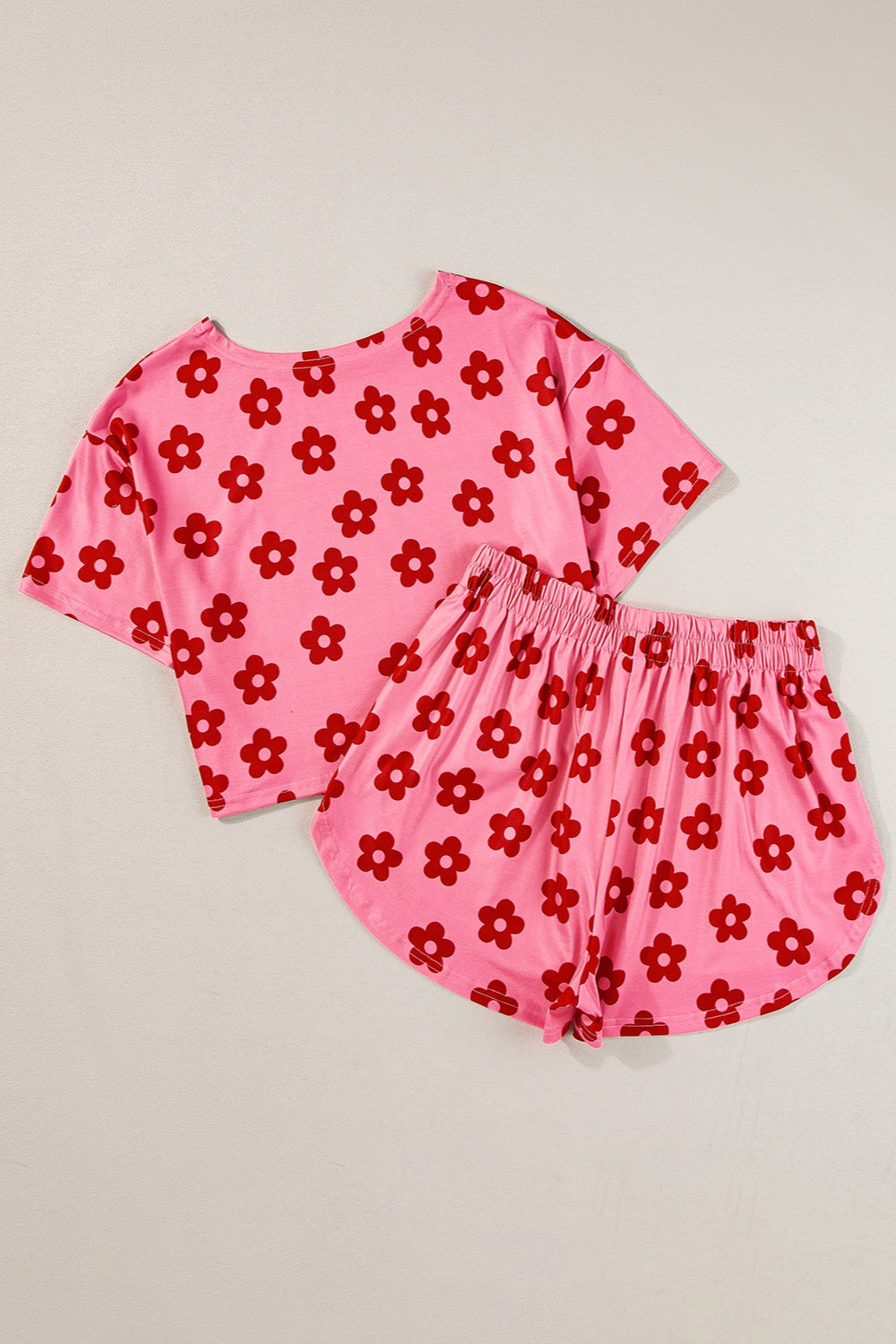 Flower Round Neck Top and Shorts Lounge Set